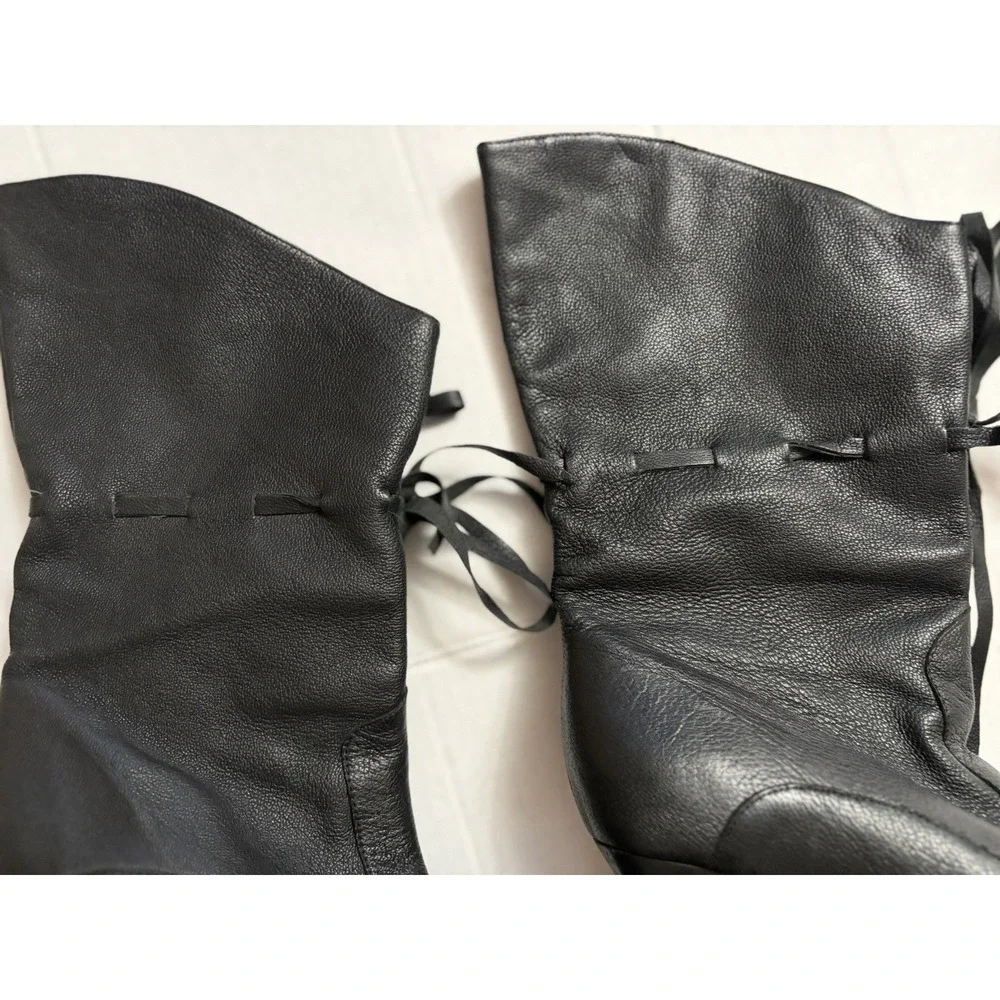 Rare Archival Y2K  Betsey Johnson Leather Cuffed Bow Booties Vero Cuoio Sz 7M - Picture 8 of 9